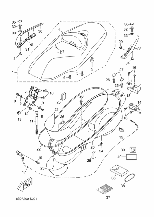 Yamaha 1SD-F4730-40 Double Seat Assy — shown on the Seat parts diagram