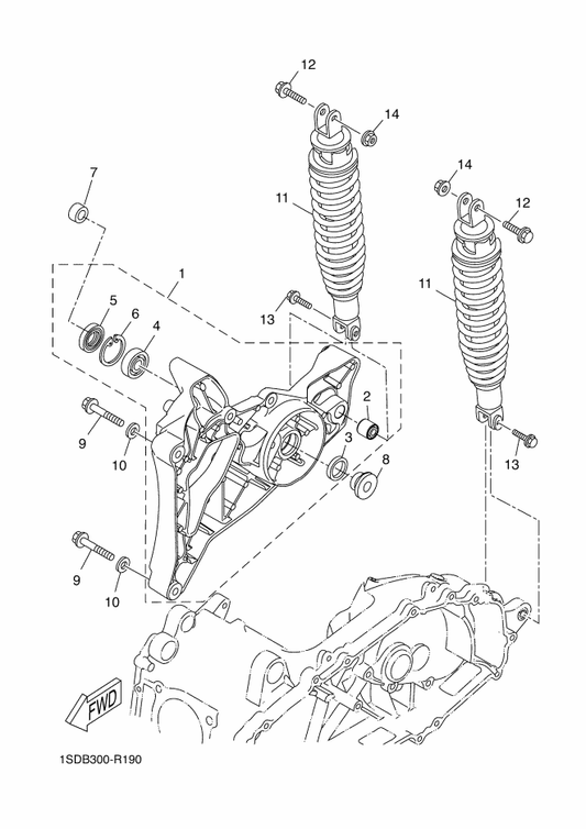 Yamaha 1SD-F2100-01 Rear Arm Assy — shown on the Rear Arm & Suspension parts diagram