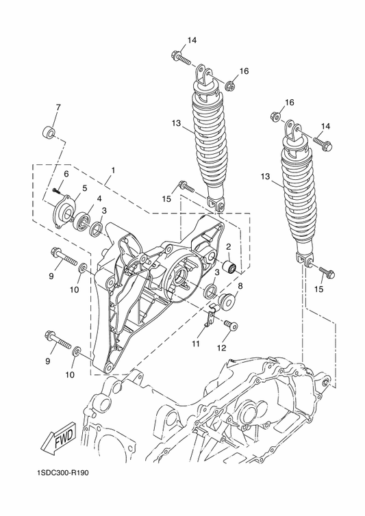 Yamaha 1SD-F1161-00 Holder, Cable — shown on the Rear Arm & Suspension parts diagram