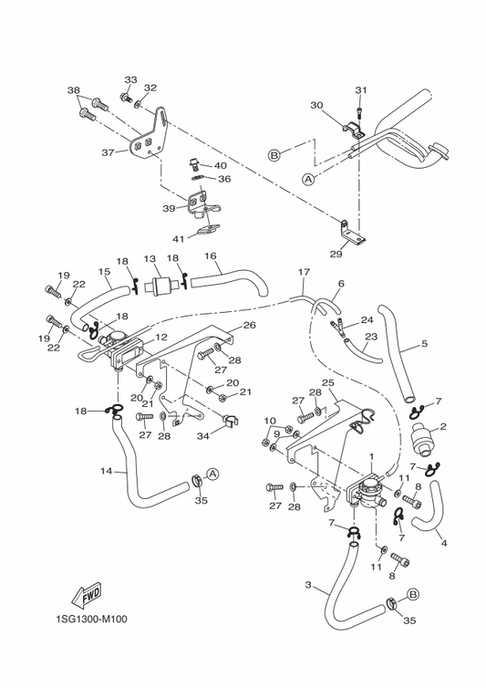 Yamaha 12S-E3532-00 Hose, Vacuum Sensing 3 — shown on the Ais parts diagram
