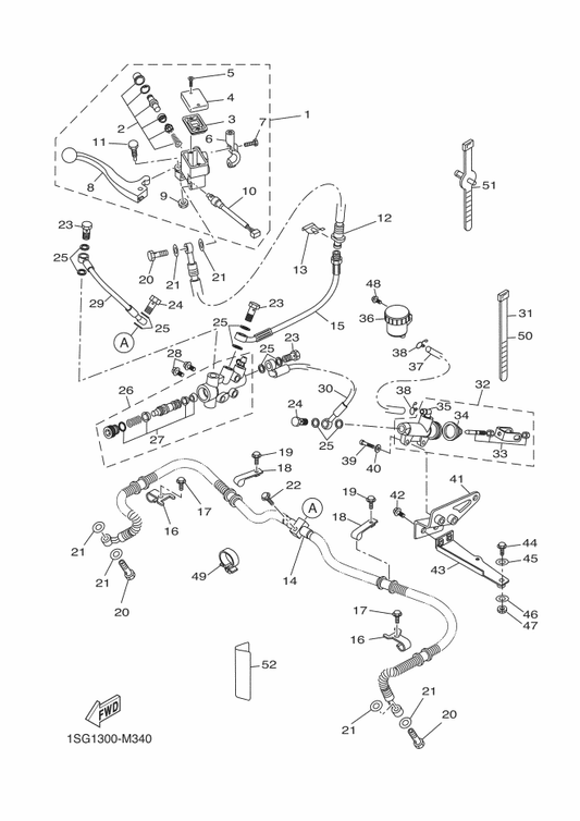 Yamaha 5LP-83980-00 . Front Stop Switch Assy — shown on the Front Master Cylinder parts diagram