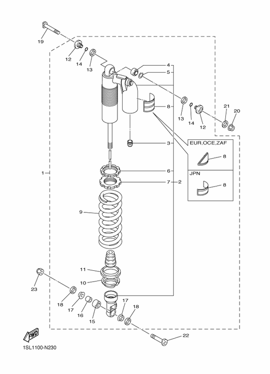 Yamaha 1SL-22212-60 . Spring (K=54 Blue) — shown on the Rear Suspension parts diagram