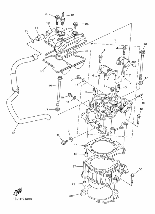 Yamaha 33D-11181-00 Gasket, Cylinder Head 1 — shown on the Cylinder parts diagram