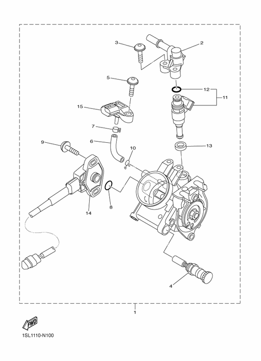 Yamaha B91-13750-00 Throttle Body Assy — shown on the Intake 2 parts diagram