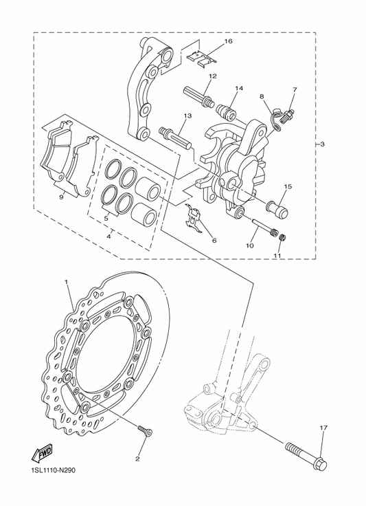 Yamaha 5XC-2581T-G0 Disk Brake Assy — shown on the Front Brake Caliper parts diagram