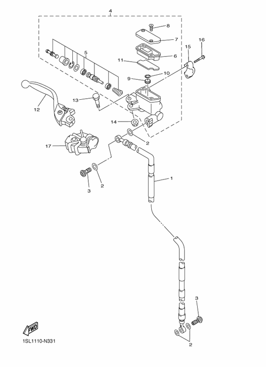 Yamaha 1SL-25872-00 Hose, Brake 1 — shown on the Front Master Cylinder parts diagram