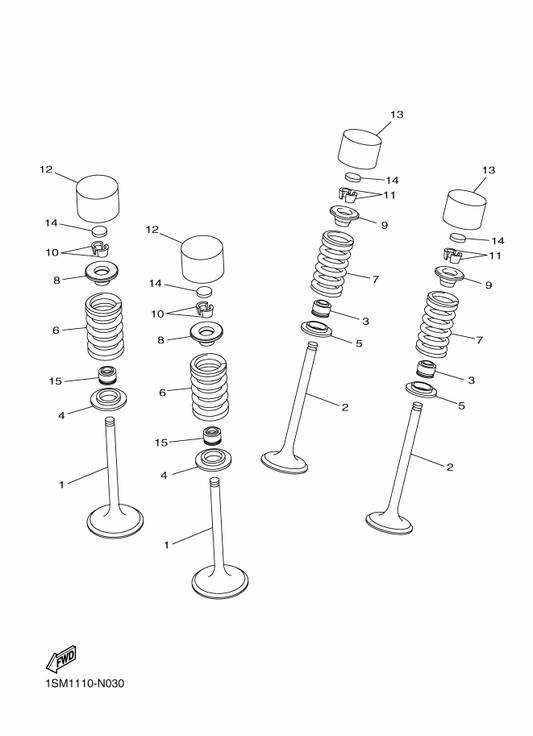 Yamaha 4TE-12119-00 Seal, Valve Stem — shown on the Valve parts diagram