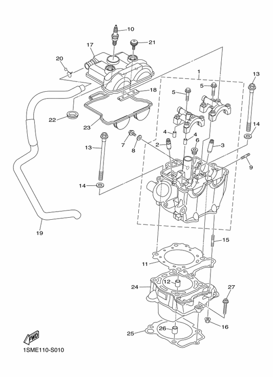 Yamaha 1SM-11101-19 Cylinder Head Assy — shown on the Cylinder parts diagram