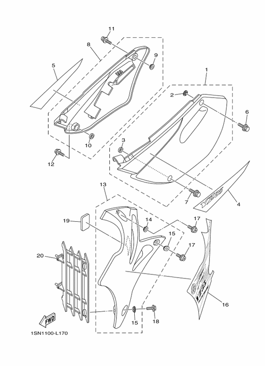 Yamaha 5PA-21711-00 Cover, Side 1 — shown on the Side Cover parts diagram
