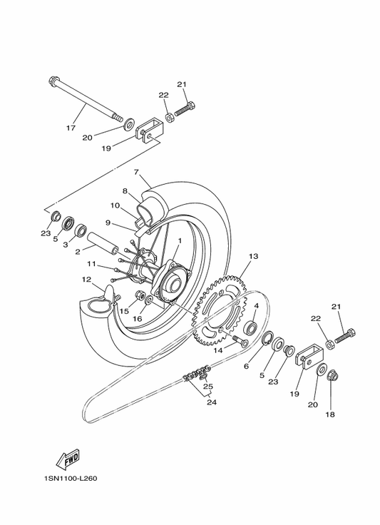 Yamaha 9Y582-00123 Chain (Did 428Ds 124L) — shown on the Rear Wheel parts diagram