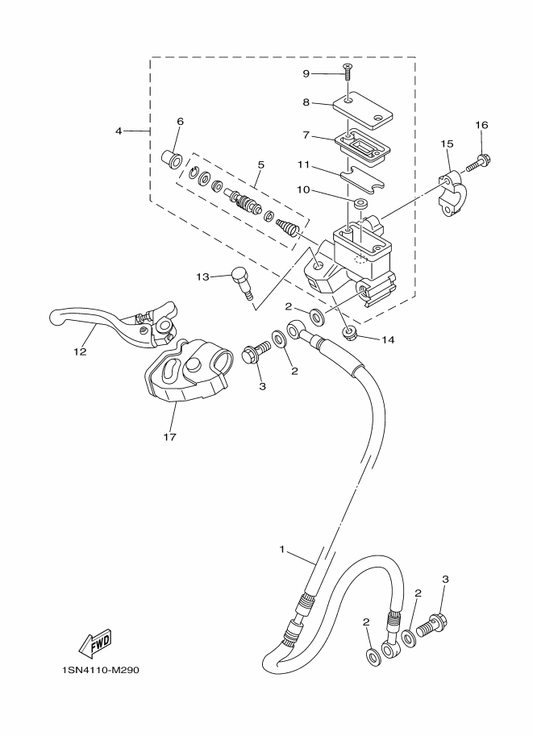 Yamaha 5SH-25872-01 Hose, Brake 1 — shown on the Front Master Cylinder parts diagram