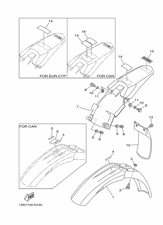 Yamaha 5PA-21611-10 Fender, Rear — shown on the Fender parts diagram