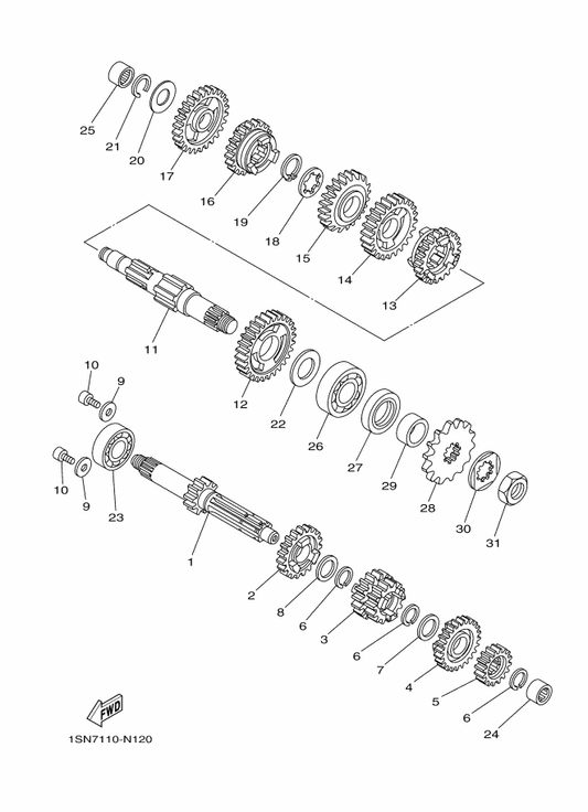 Yamaha 1SN-17211-00 Gear, 1St Wheel (27T) — shown on the Transmission parts diagram