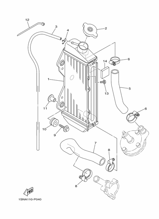 Yamaha 5PA-12482-00 Pipe 2 — shown on the Radiator & Hose parts diagram