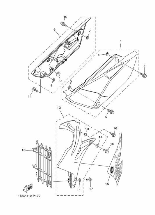 Yamaha 1SN-2174G-30 Graphic 3 — shown on the Side Cover parts diagram