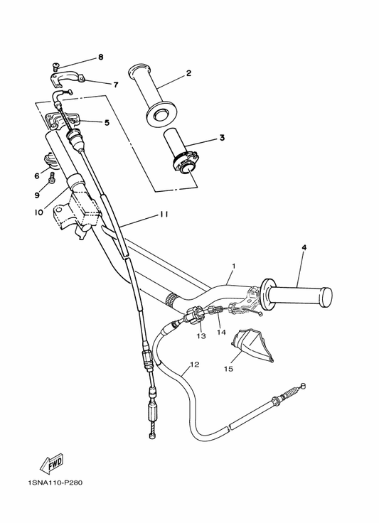 Yamaha 1SN-26335-00 Cable, Clutch — shown on the Steering Handle & Cable parts diagram