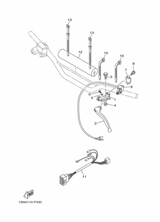 Yamaha 5PA-82509-00 Wire, Sub Lead — shown on the Handle Switch & Lever parts diagram