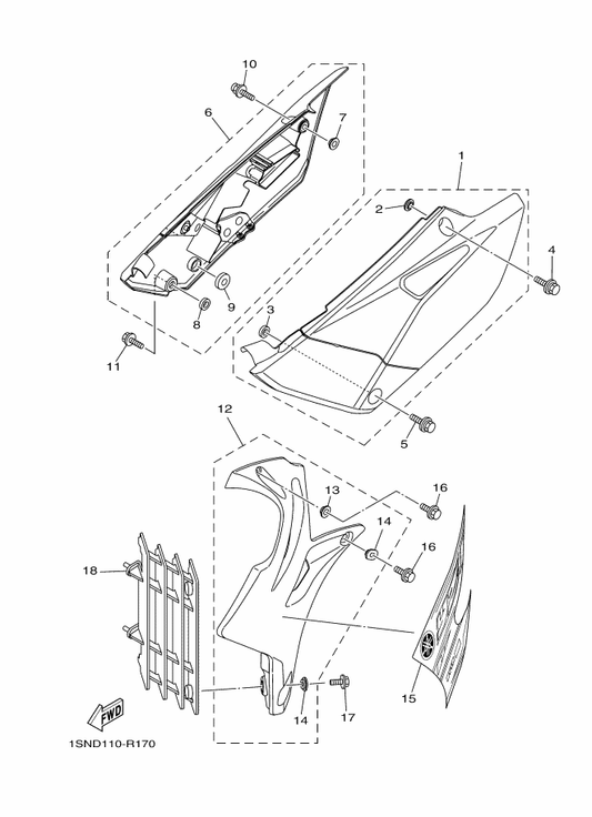 Yamaha 1SN-2174G-40 Graphic 3 — shown on the Side Cover parts diagram