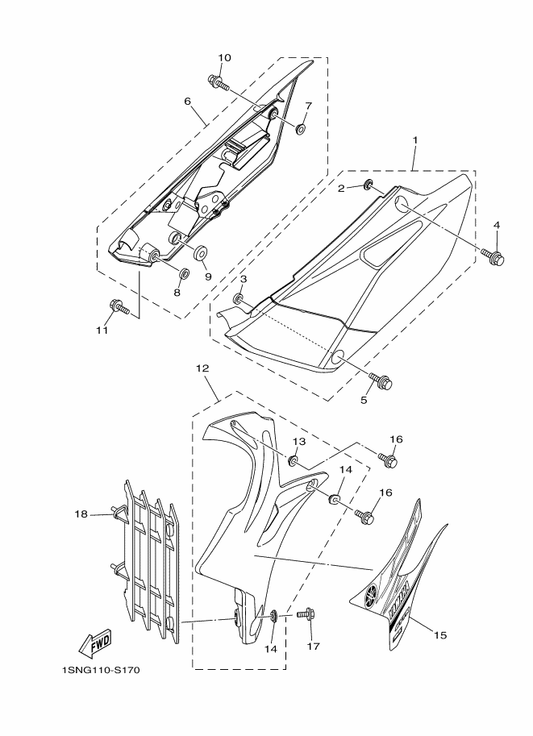 Yamaha 1SN-2174G-50 Graphic 3 — shown on the Side Cover parts diagram