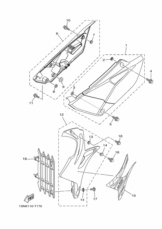 Yamaha 1SN-21730-00 Side Cover Assy 3 — shown on the Side Cover parts diagram