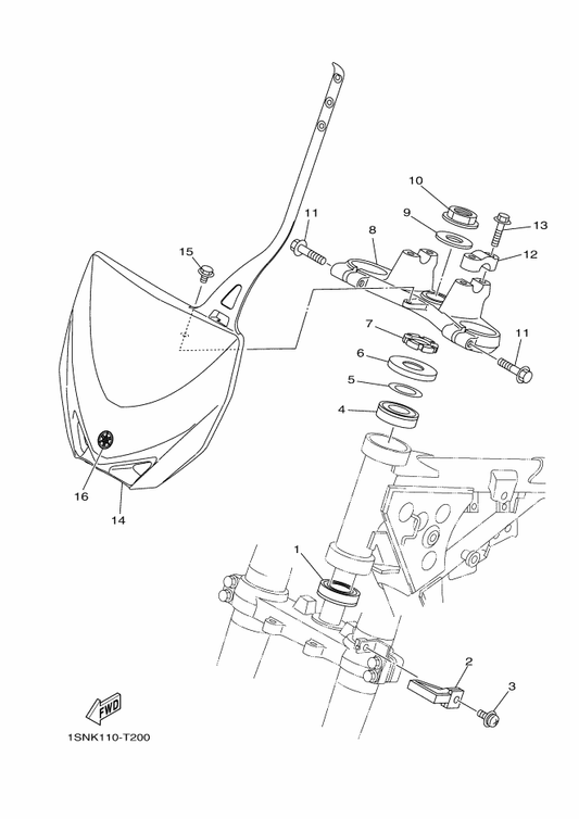 Yamaha 1SN-23435-10 Crown, Handle — shown on the Steering parts diagram