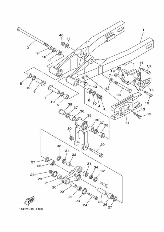Yamaha 5SH-22110-10 Rear Arm Comp. — shown on the Rear Arm parts diagram