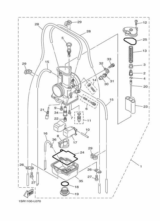 Yamaha 22F-14139-00 . Clip, Pipe — shown on the Carburetor parts diagram