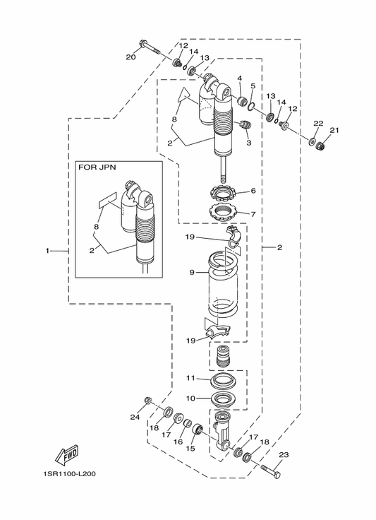 Yamaha 1P8-22200-G1 Shock Absorber Assy, Rear — shown on the Rear Suspension parts diagram
