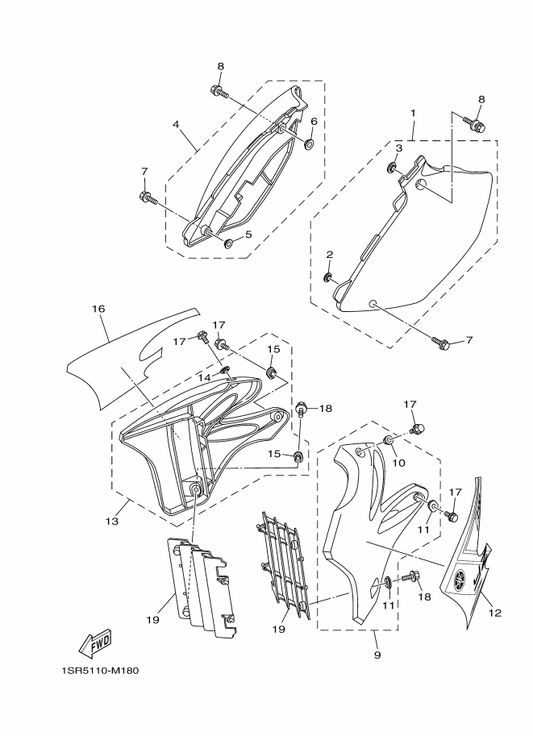 Yamaha 1SR-2173F-10 Graphic 2 — shown on the Side Cover parts diagram
