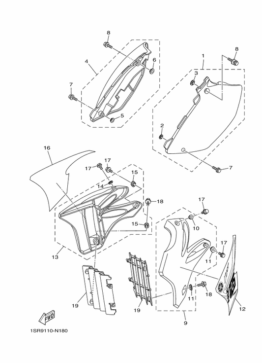 Yamaha 5NY-21711-00 Cover, Side 1 — shown on the Side Cover parts diagram