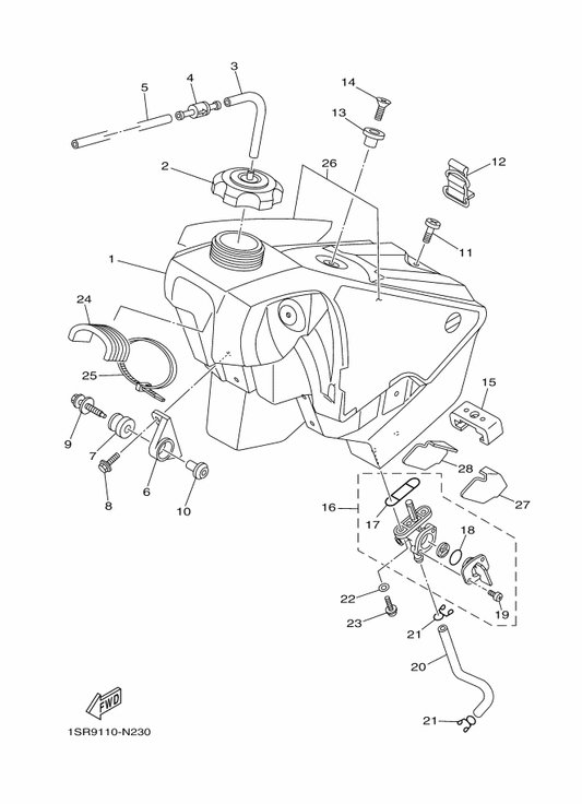 Yamaha 1SR-24240-20 Graphic Set — shown on the Fuel Tank parts diagram