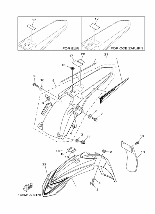 Yamaha 1SS-21610-00 Rear Fender Comp. — shown on the Fender parts diagram