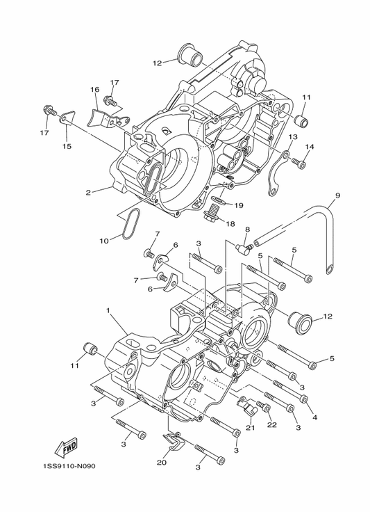 Yamaha 1P8-15111-01 Crankcase 1 — shown on the Crankcase parts diagram