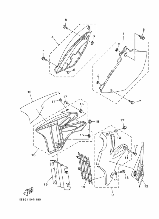 Yamaha 1SS-2173E-20 Graphic 1 — shown on the Side Cover parts diagram