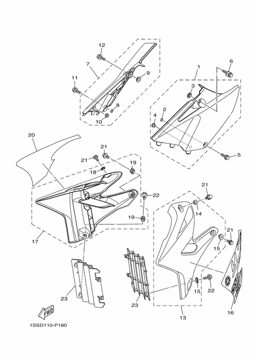 Yamaha 1SS-2173E-30 Graphic 1 — shown on the Side Cover parts diagram