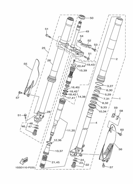 Yamaha 1SS-23120-00 . Inner Tube Comp.2 — shown on the Front Fork parts diagram