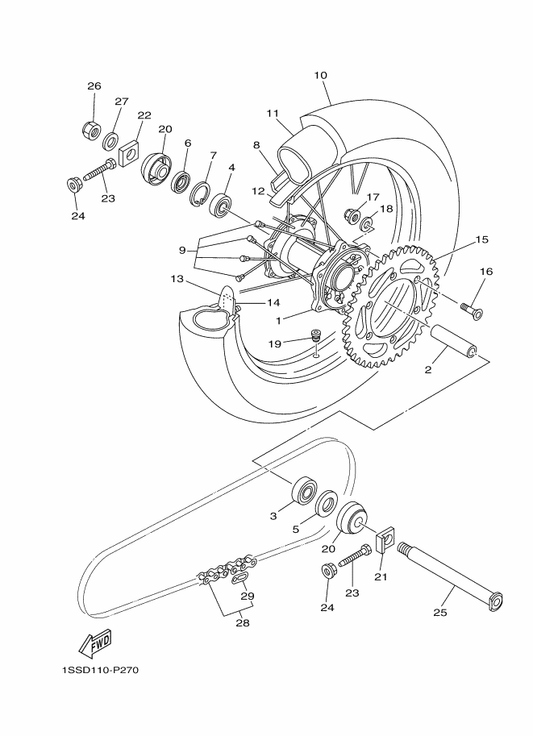 Yamaha 94421-19034 Rim (2.15-19) — shown on the Rear Wheel parts diagram