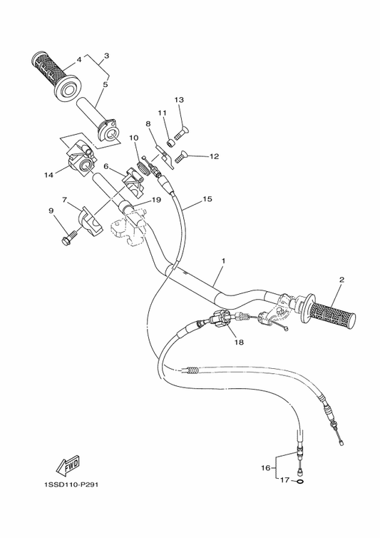 Yamaha 1C3-26282-90 Cap, Grip Lower — shown on the Steering Handle & Cable parts diagram