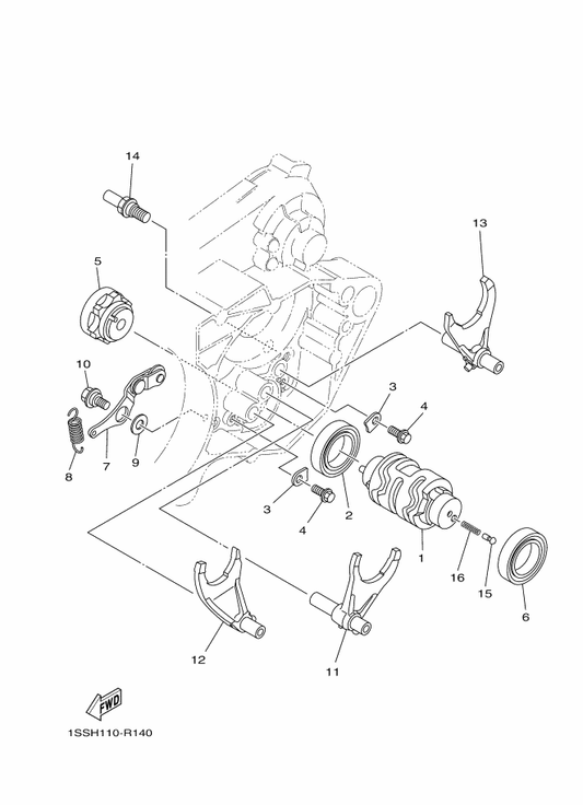 Yamaha 5BE-18502-20 Fork, Shift 2 — shown on the Shift Cam & Fork parts diagram