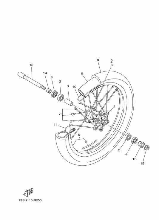 Yamaha 94416-21045 Rim (1.60-21) — shown on the Front Wheel parts diagram