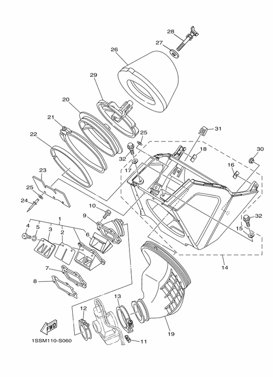 Yamaha 90464-06214 Clamp — shown on the Intake parts diagram