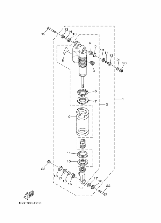Yamaha 1SS-22200-20 Shock Absorber Assy, Rear — shown on the Rear Suspension parts diagram