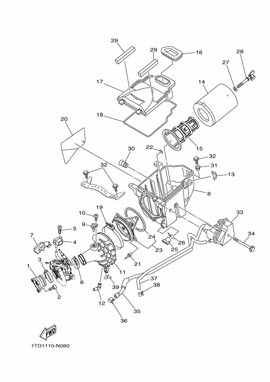 Yamaha 90122-06010 Bolt, Wing — shown on the Intake parts diagram
