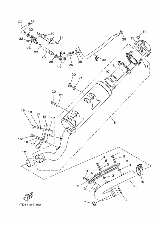 Yamaha 1TD-E4780-00 . Spark Arrester Assy — shown on the Exhaust parts diagram
