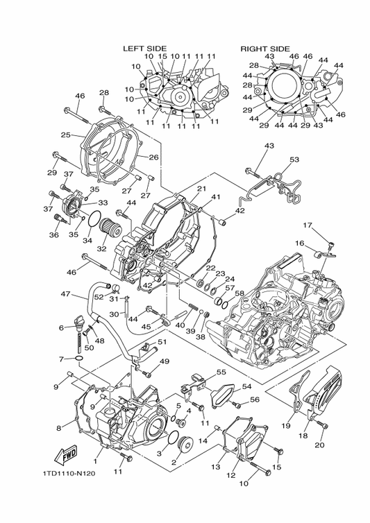 Yamaha 90201-15701 Washer, Plate — shown on the Crankcase Cover 1 parts diagram