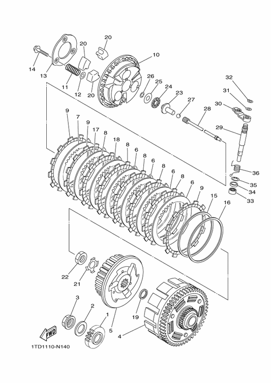 Yamaha 90215-20005 Washer, Lock — shown on the Clutch parts diagram