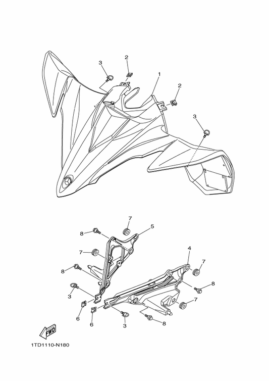 Yamaha 1TD-F1513-00 Stay, Fender 1 — shown on the Front Fender parts diagram