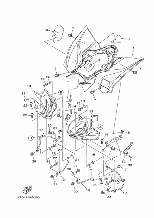 Yamaha 1TD-2164H-00 Stay 3 — shown on the Rear Fender parts diagram
