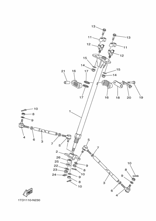 Yamaha 18P-23442-10 Holder, Handle Under — shown on the Steering parts diagram