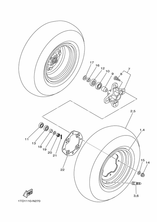 Yamaha 1TD-F5180-20 Wheel Comp. — shown on the Front Wheel parts diagram